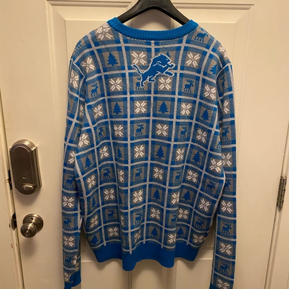 Men's Detroit Lions Blue Big Logo Pullover Christmas Sweater - NFL Team Apparel - Picture 6 of 7